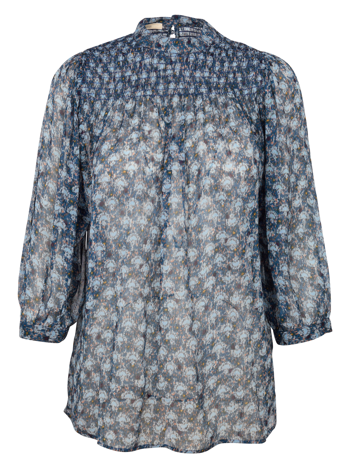 YAMA - Top col montant imprimé en crêpe de viscose| Bleu