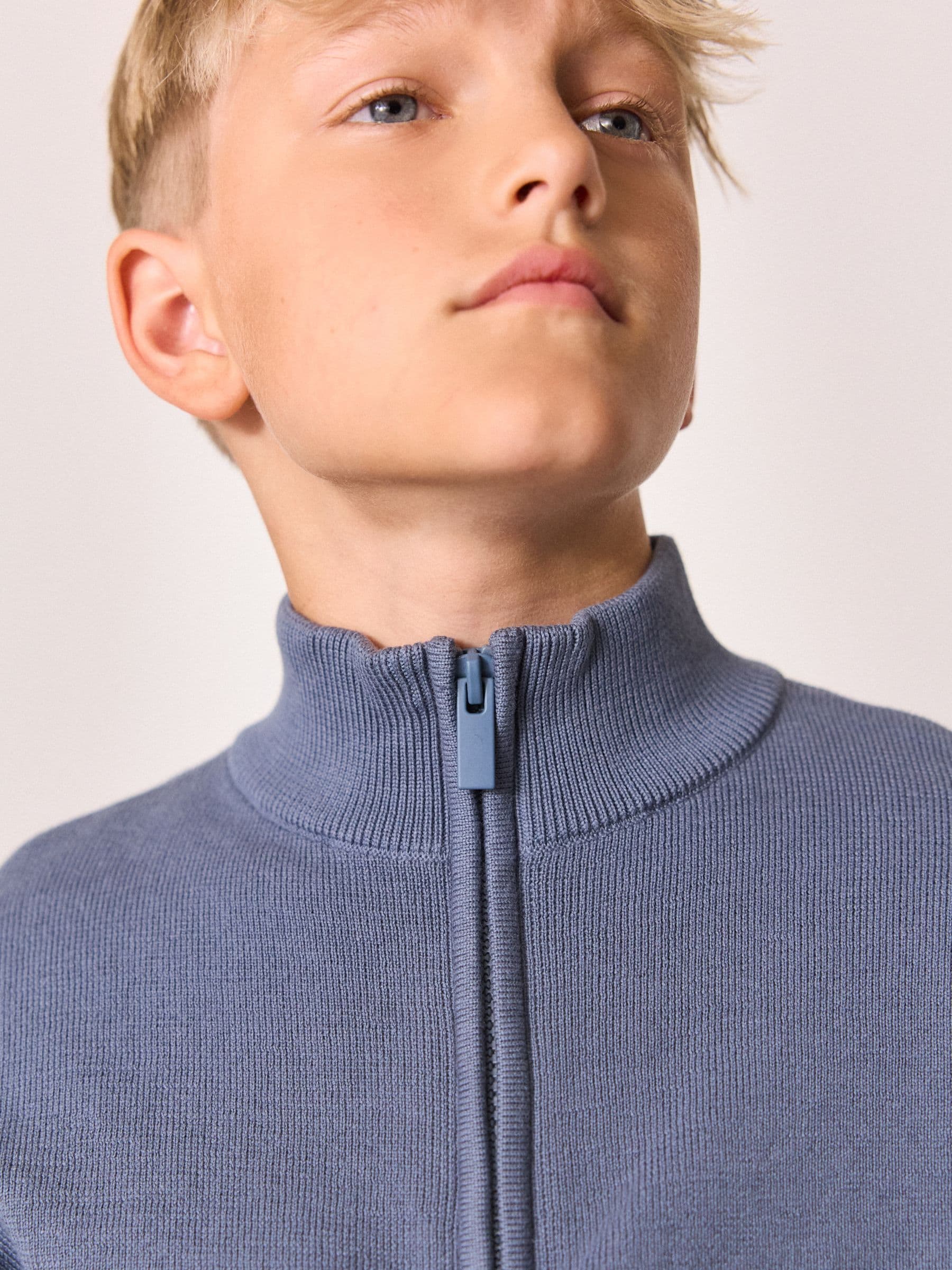 Blauw - Trui met kwartrits (3-16jr)