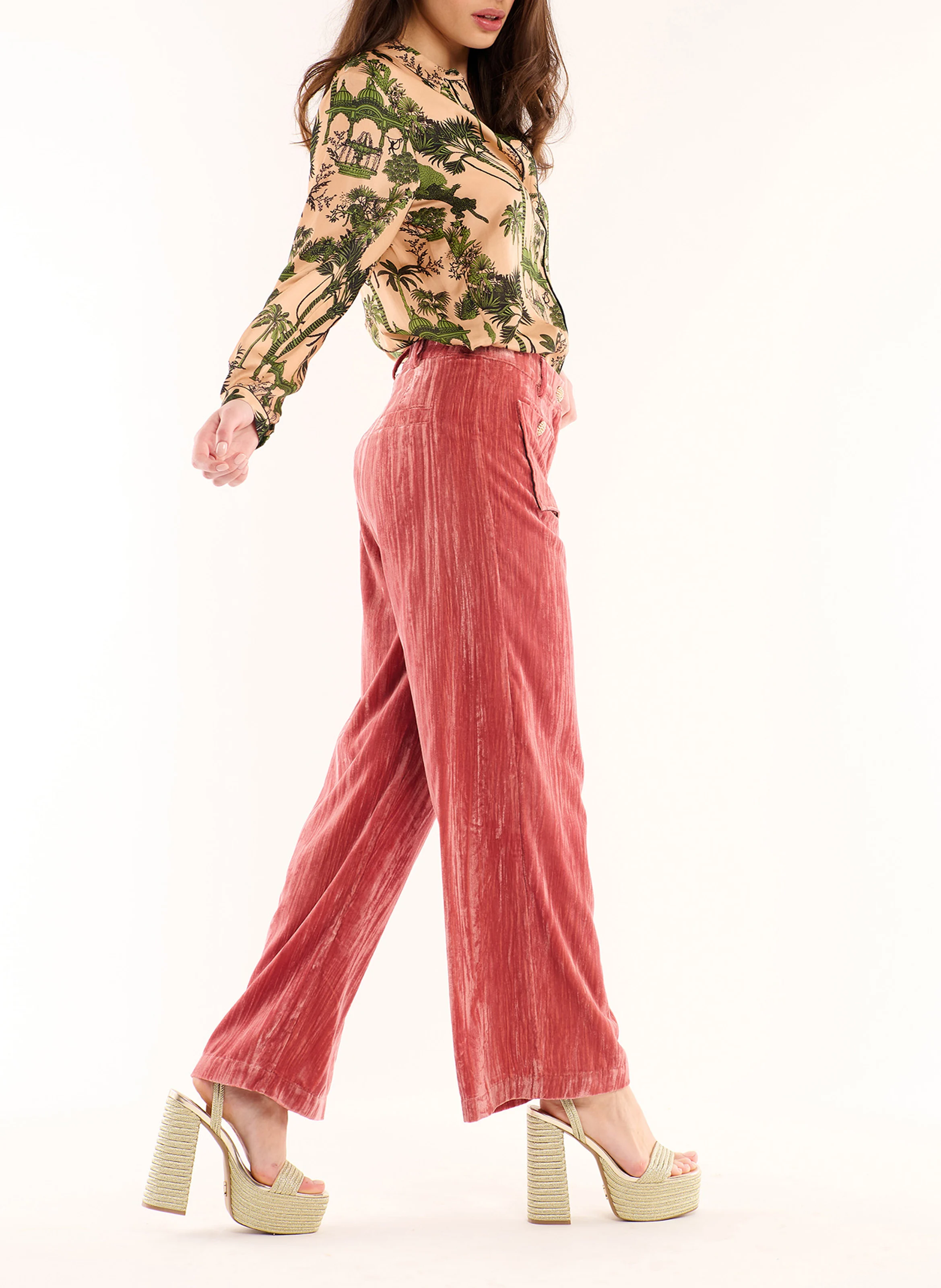 KOFFI - Pantalon large effet velours | Rose