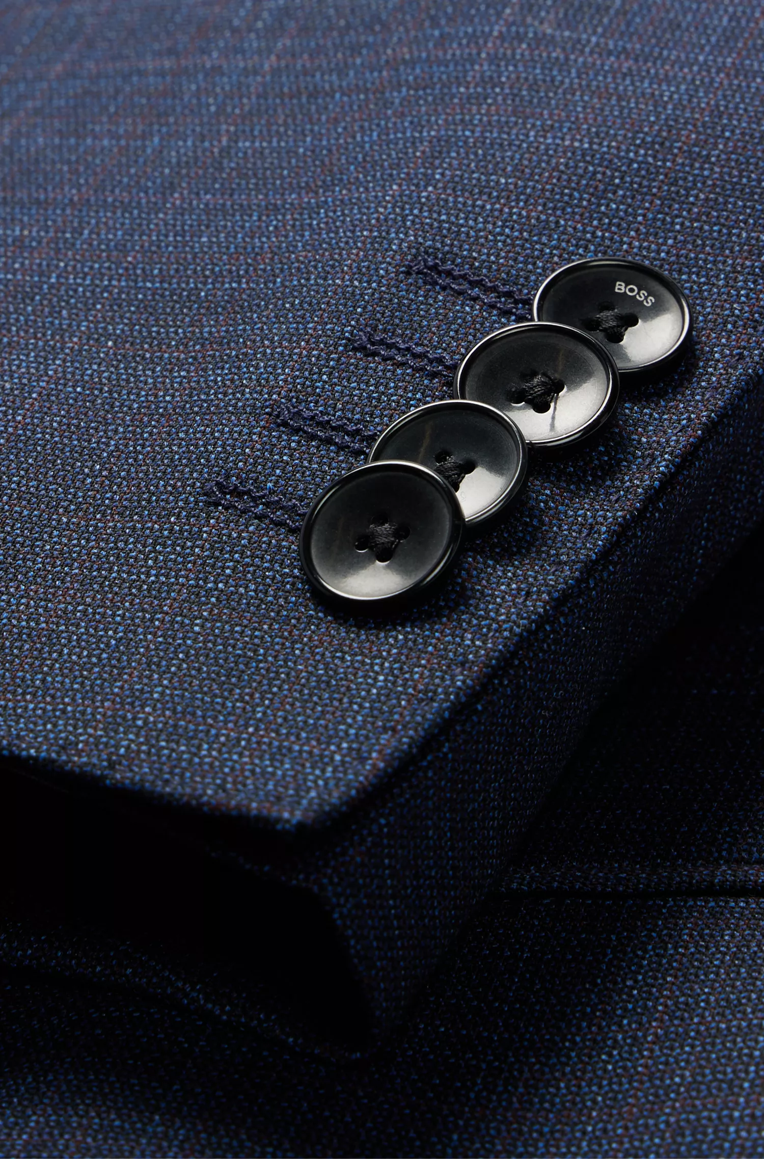 Terno BOSS preto slim fit em lã elástica estampada