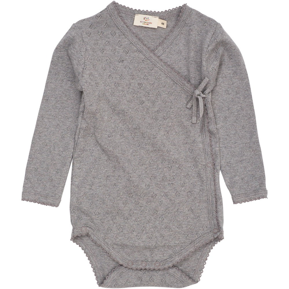 Køb COPENHAGEN COLORS Grey Mel. Pointelle Heart Crossover Body Ls