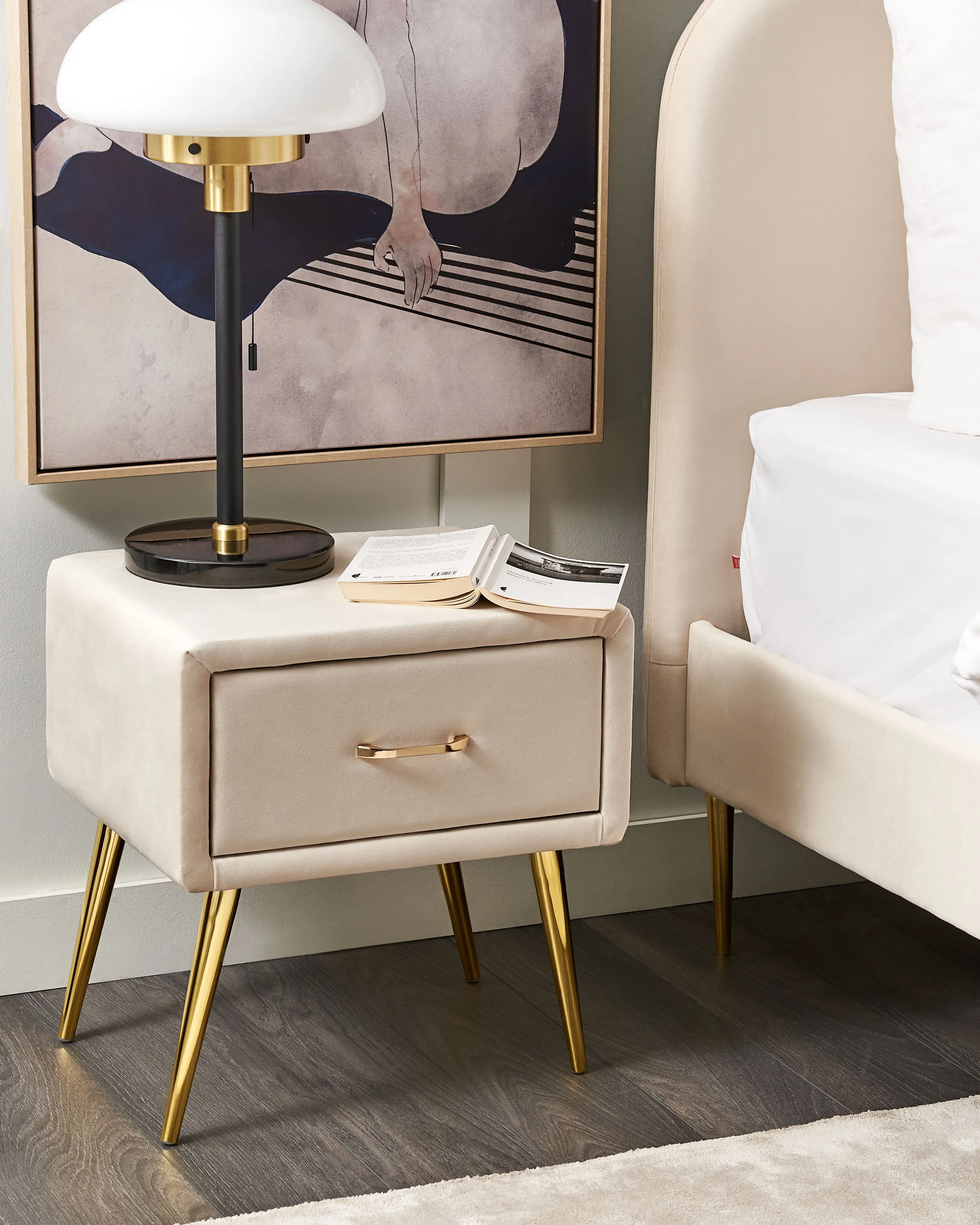 Nachtkastje met 1 lade FLAYAT Fluweel Lichtbeige