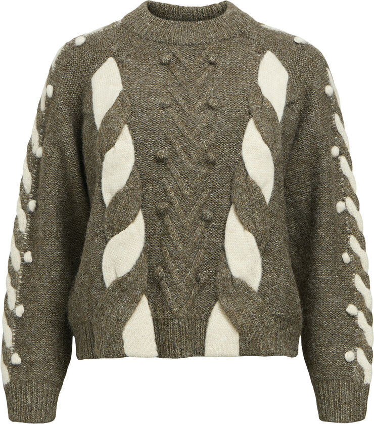 Object OBJRAVI RE L/S KNIT PULLOVER CC1 AW Morel/mel.   white sand contrast