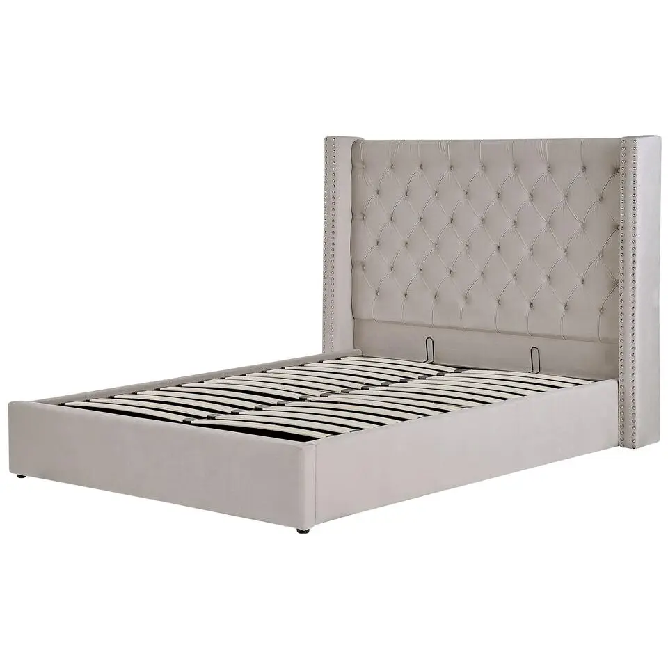 LUBBON - Bed met opbergruimte - Lichtgrijs - 140 x 200 cm - Fluweel