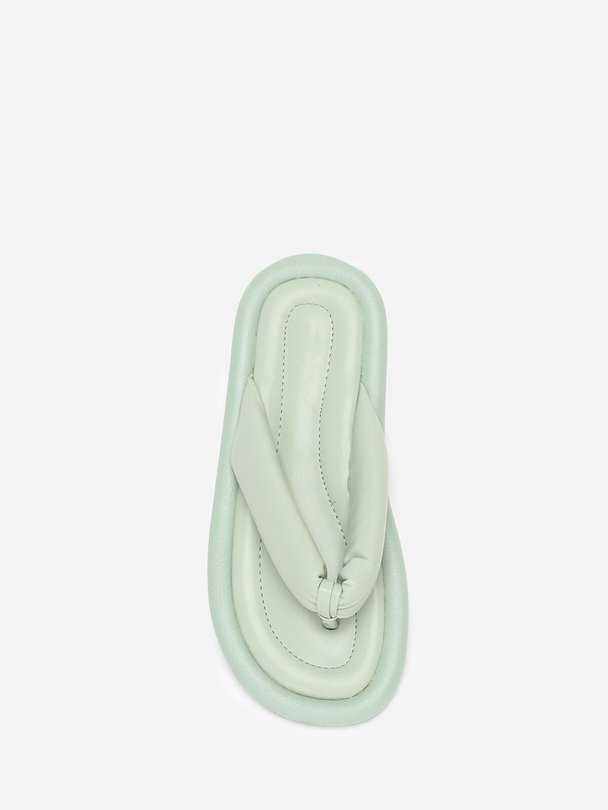 Tongs en simili à bride arrondie et matelassée- Vert