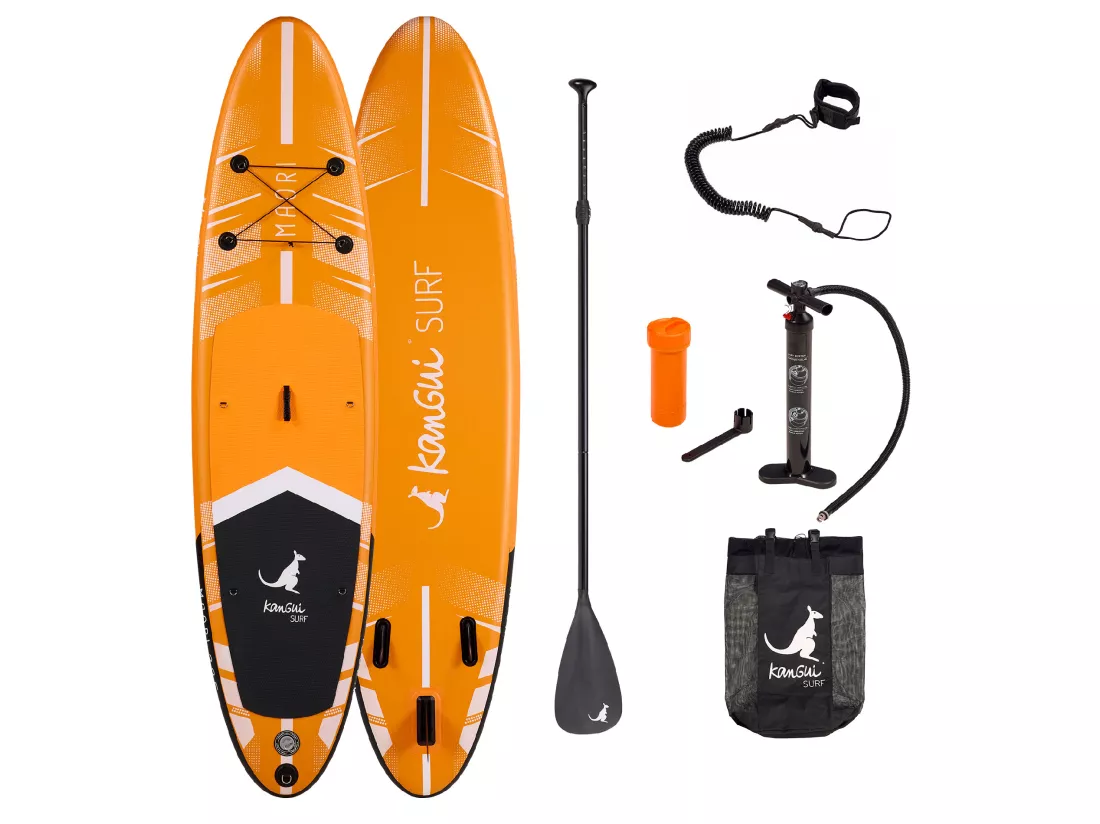 Kangui - Stand up Paddle 335cm SUP gonflable + pagaie + sac à dos + pompe haute pression + leash + kit de réparation- MAORI