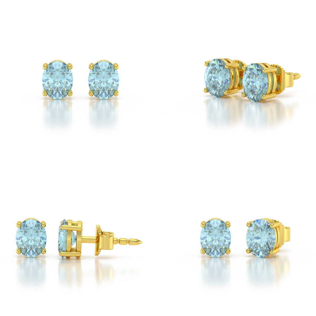 Boucles d'oreilles ADEN Or 585  Jaune et Aigue-Marine forme Ovale 1.02grs 4MM