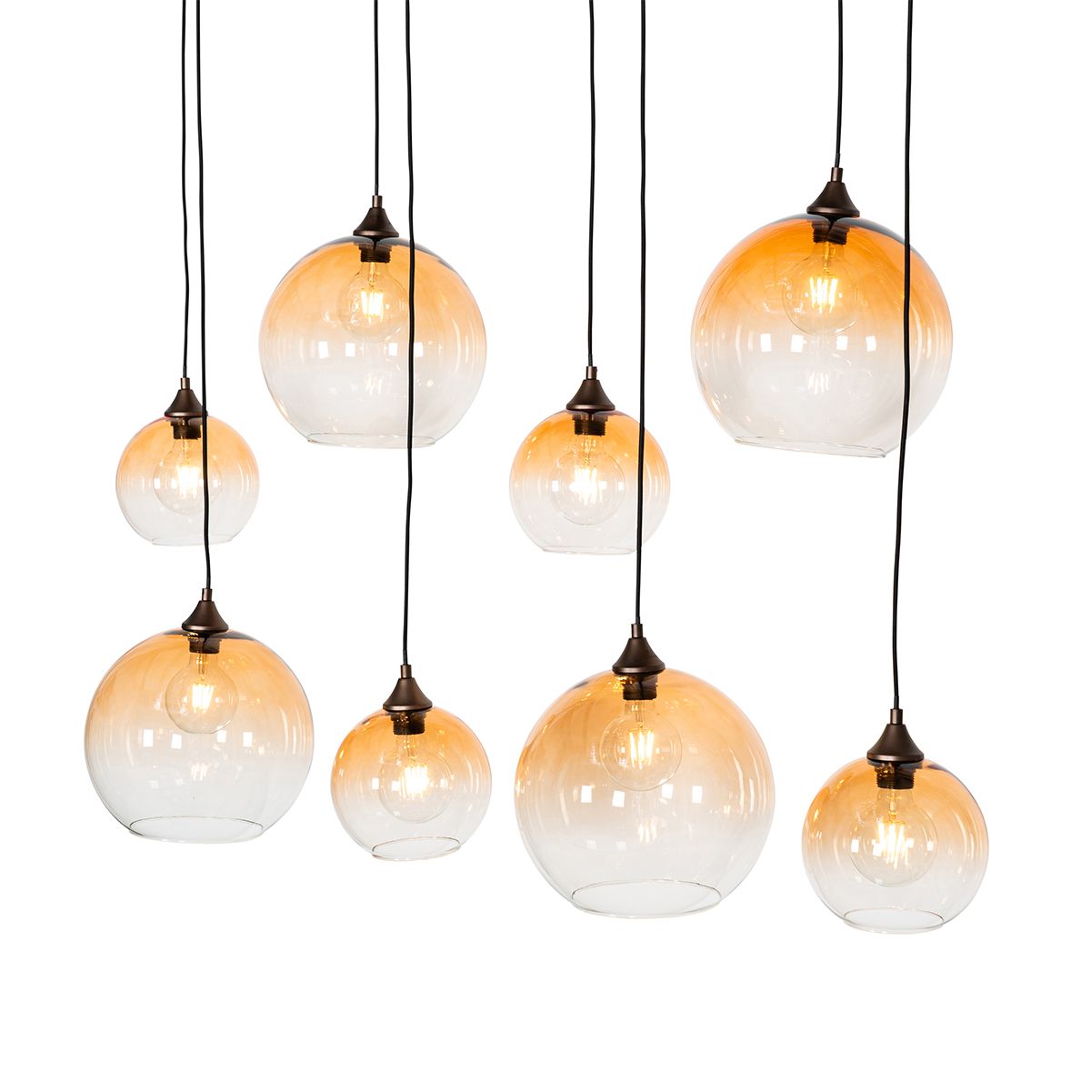 Art Deco hanglamp donkerbrons met amber glas 8-lichts - Sandra