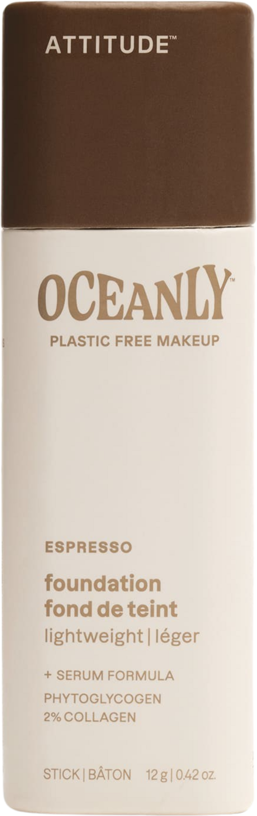 ATTITUDE  Oceanly Light Coverage Foundation Stick, Espresso (12 g)