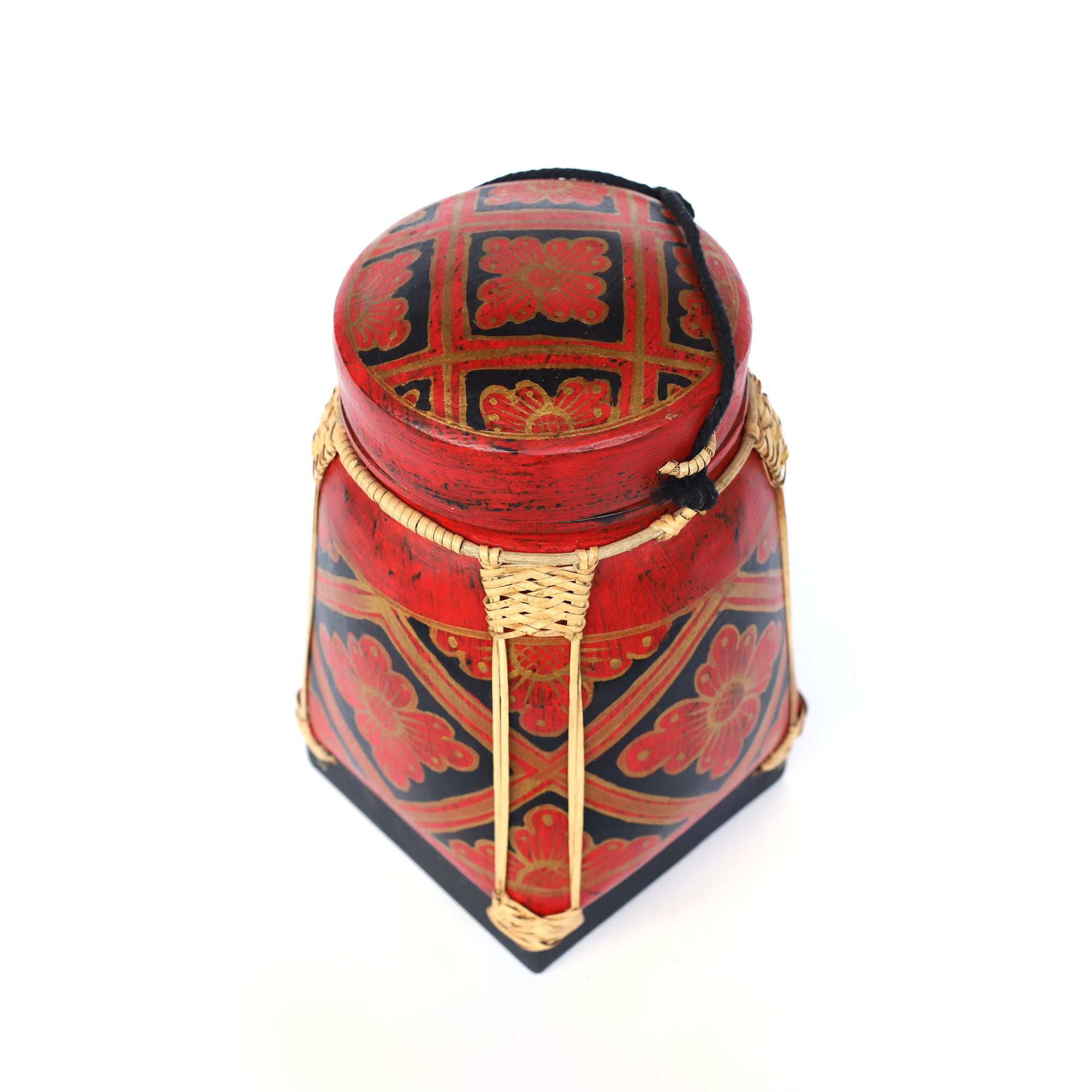 Reisbehälter aus Bambus, 'Blüten', rot-schwarz, B 17 cm, H 30 cm, T 17 cm, Aus Thailand von fischer's lagerhaus