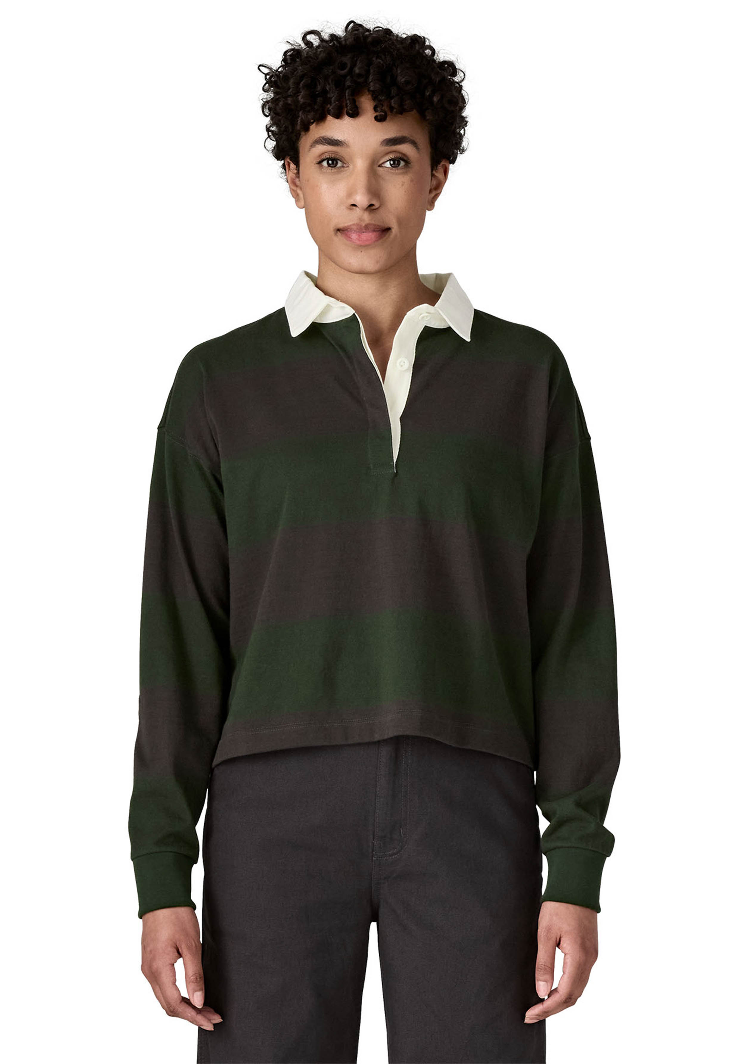 Patagonia Longsleeve W's L/S Rugby Shirt Wide Stripe: Old Growth Green