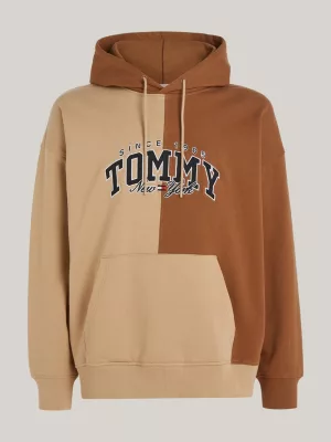 Moletom com capuz estilo universitário bicolor e modelagem relaxada