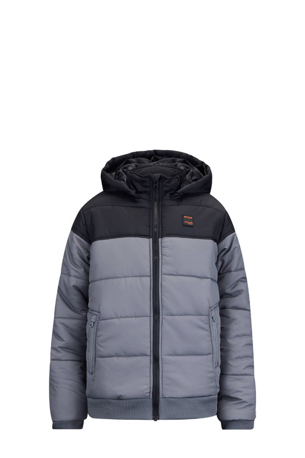 Retour Jeans gewatteerde winterjas Alrik staalgrijs/zwart