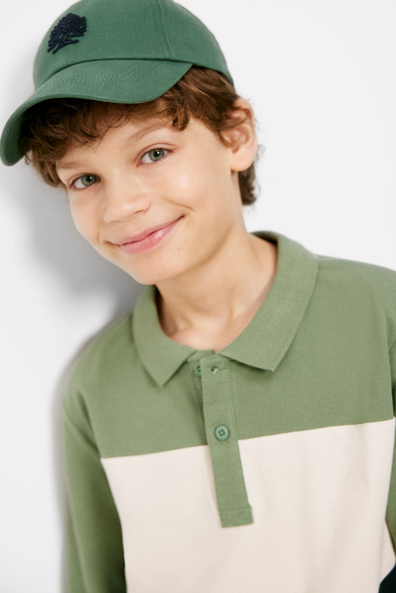 Camisa polo de manga comprida com blocos de cores para meninos
