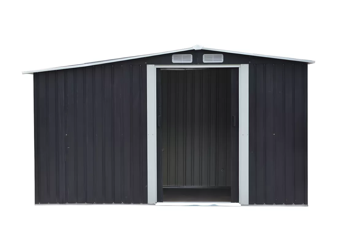Abri de jardin métal avec abri bûche en acier galvanisé gris 6,7 m² LERY