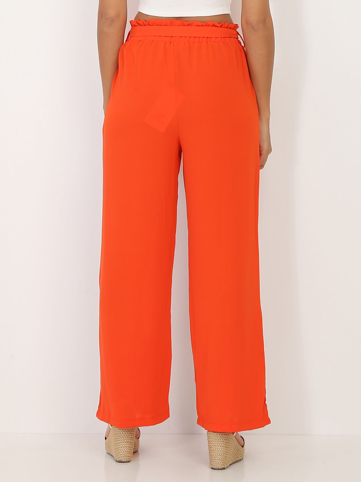 Pantalon palazzo avec ceinture- orange
