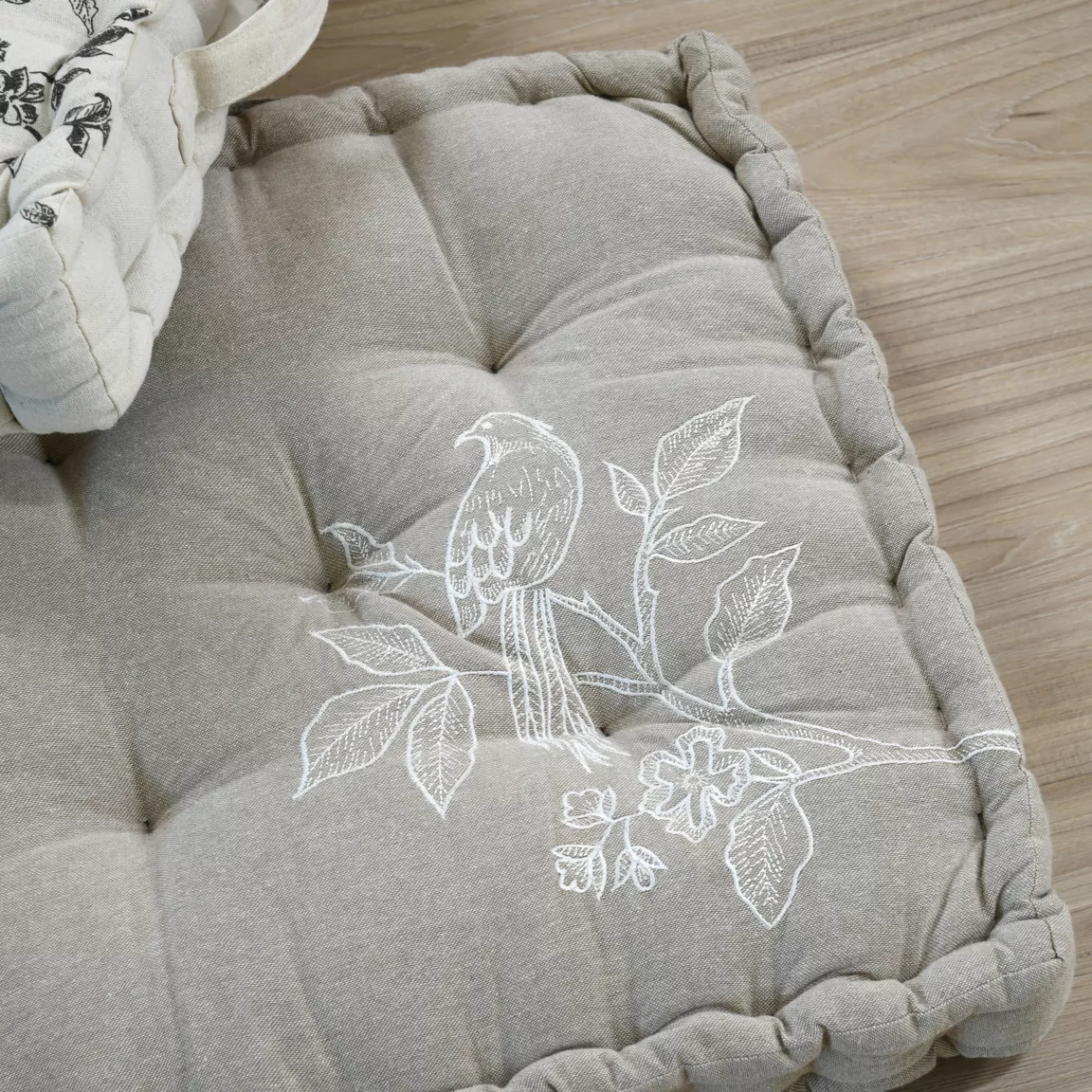 Coussin de sol carré coton bas (45 x 45 cm) Clarine Beige