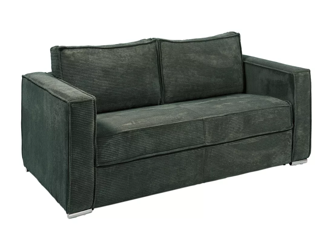 Canapé 3 places convertible express en velours côtelé vert sapin - Couchage 140 cm - Matelas 18 cm LORETO