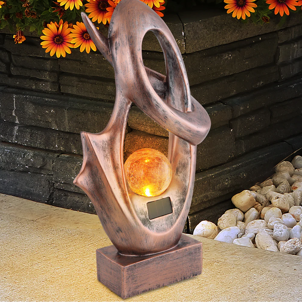 LED Solarleuchte, Feuereffekt bronze, Glas Crackle Design H 45 cm