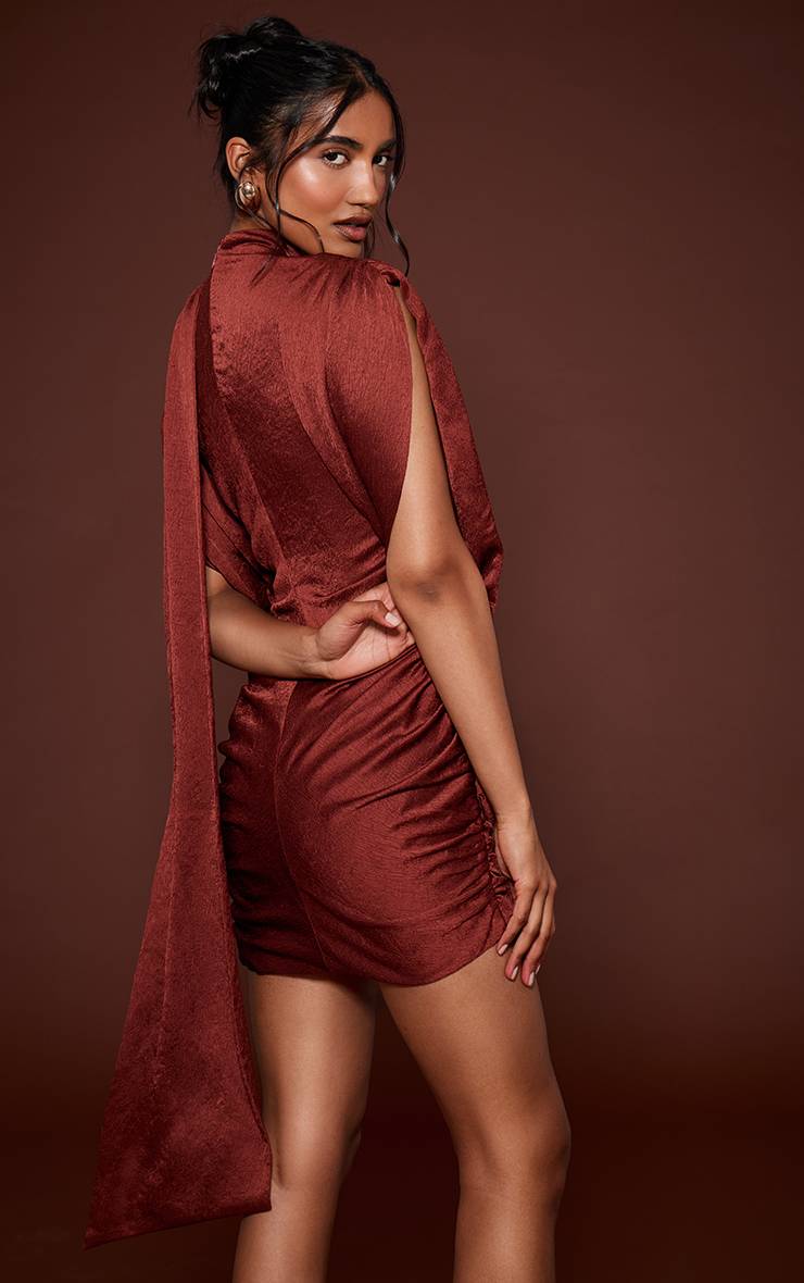 Rouille Robe Courte Drapée Texturée