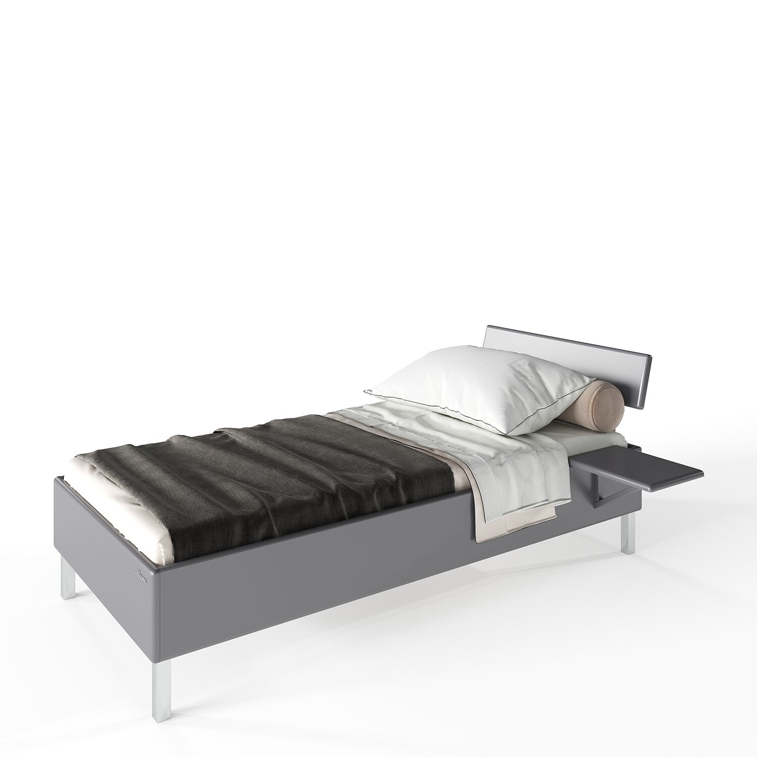 Miami_SET Jugendbett 120x200 , Metallic-Lackierung, chromfarbenes Logo aus hochwertigem Autoschriftzug, Grau Matt