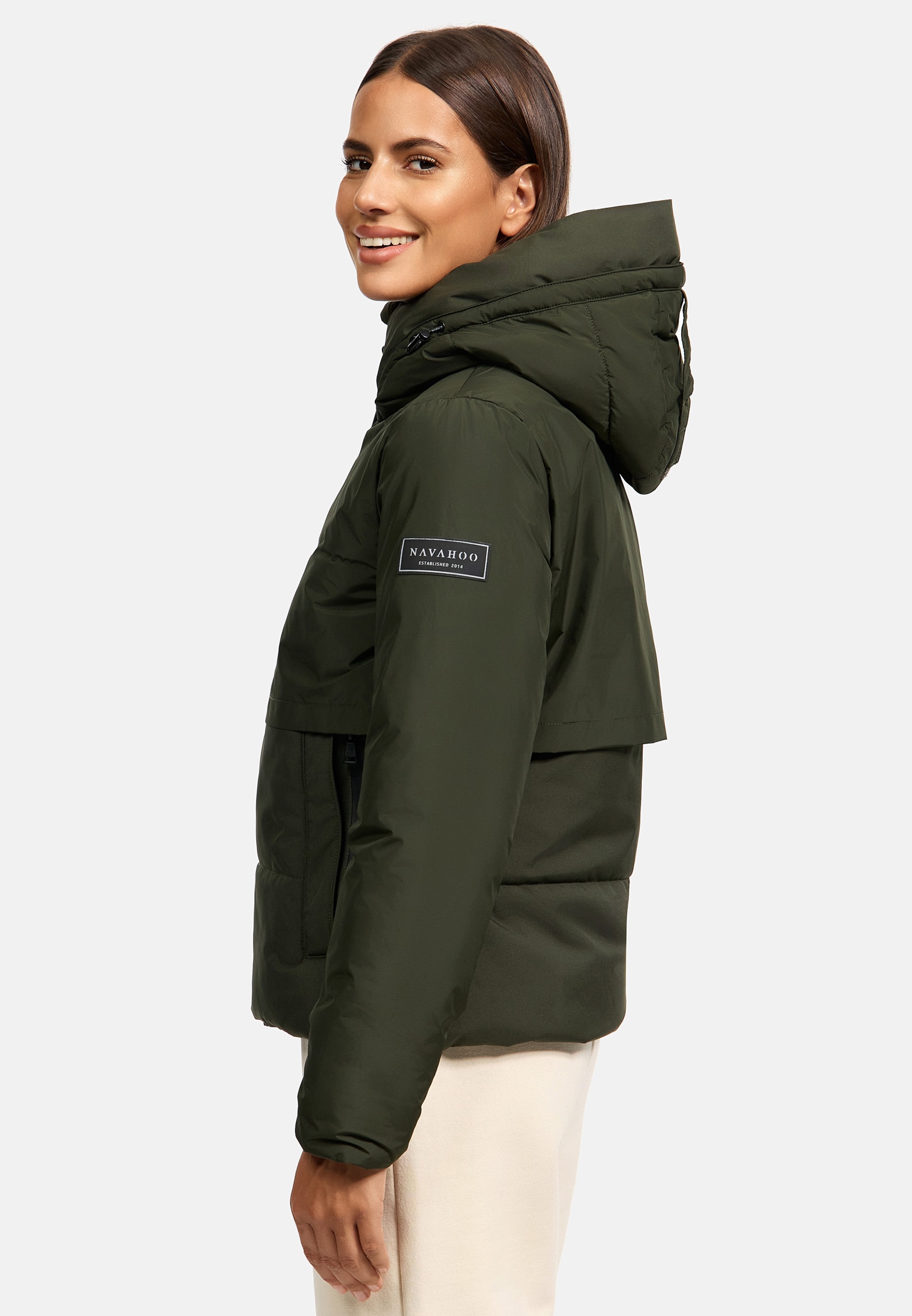 NAVAHOO Damen Winterjacke Recyceltes gefütterte Outdoor Jacke Kapuze & Stehkragen Liebesküken