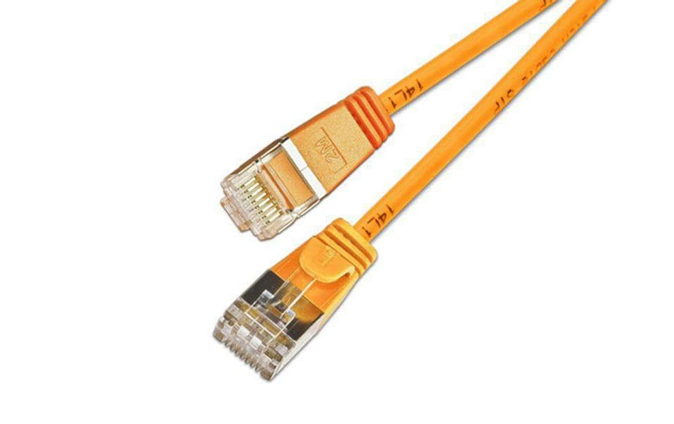 Slimpatchkabel RJ-45 - RJ-45, Cat 6, U/FTP, 1 m, OrangeGeschirmtes Cat 6 Twisted-Pair-Kabel (U/FTP) mit Klinkenschutz