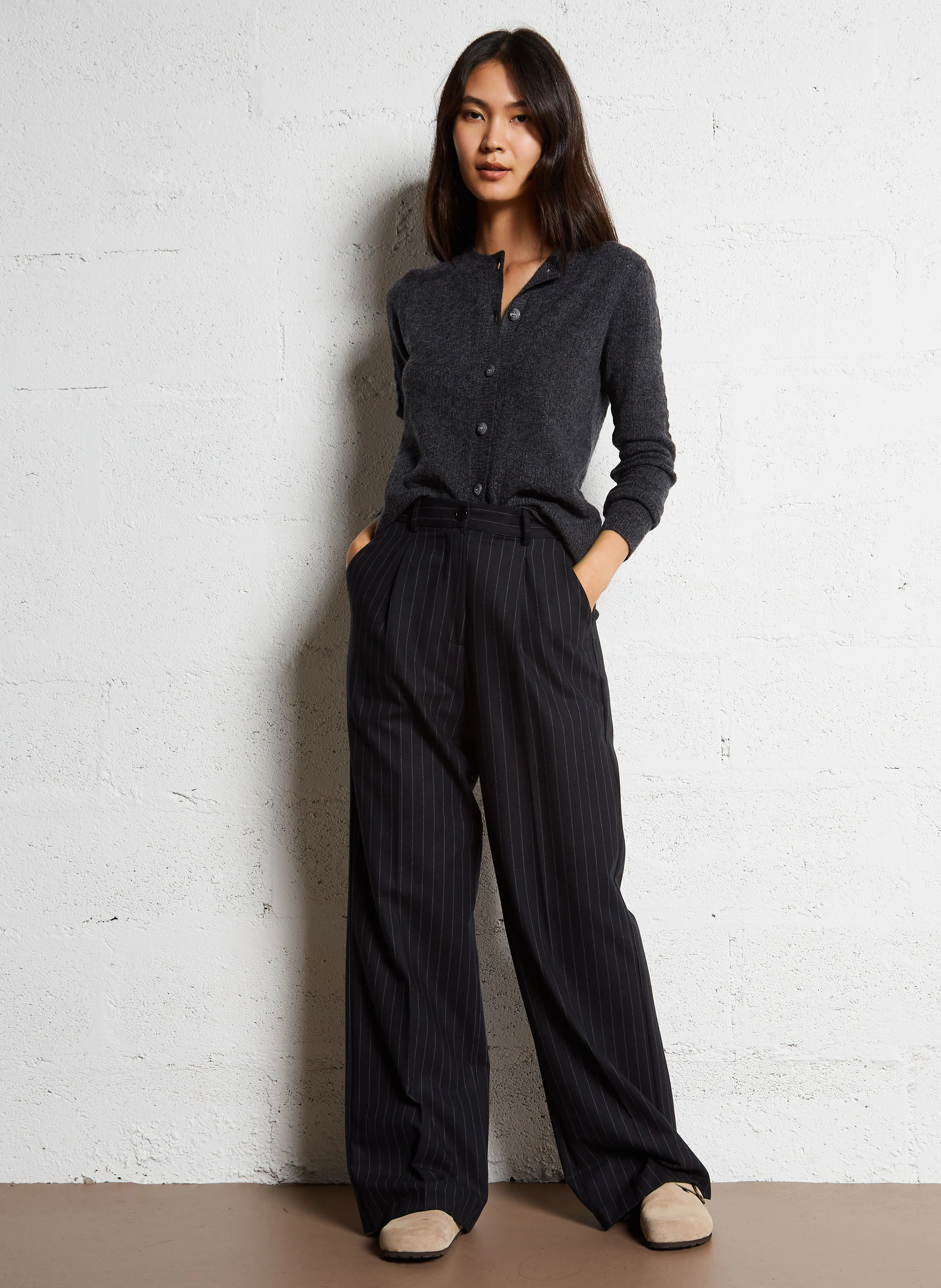MONSIEUR MARCELLO - Pantalon large en coton mélangé | Gris