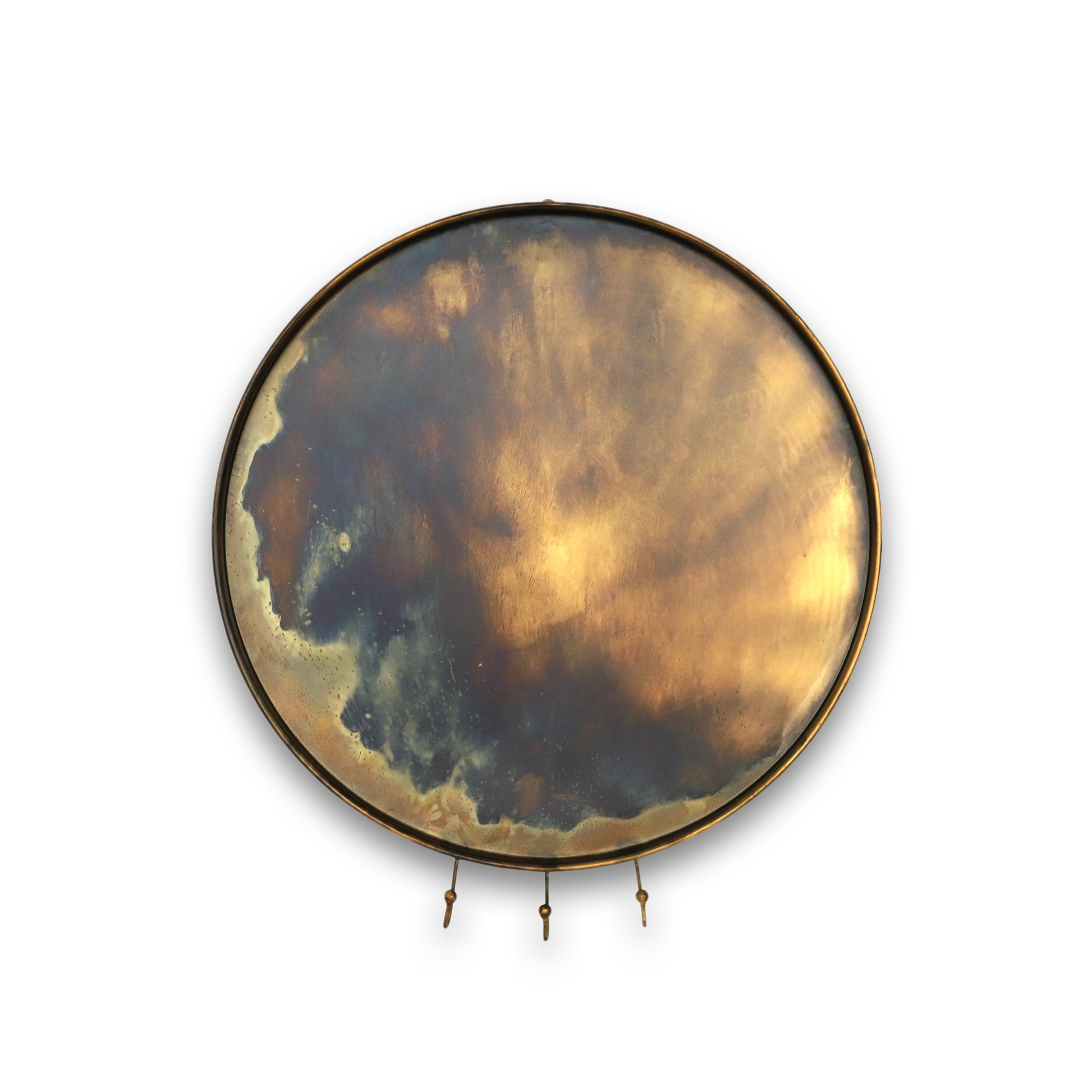 Wandhaken-Teller 'Kotui' mit 3 Haken, antik gold, Ø 60 cm, H 65 cm, L 10 cm von fischer's lagerhaus