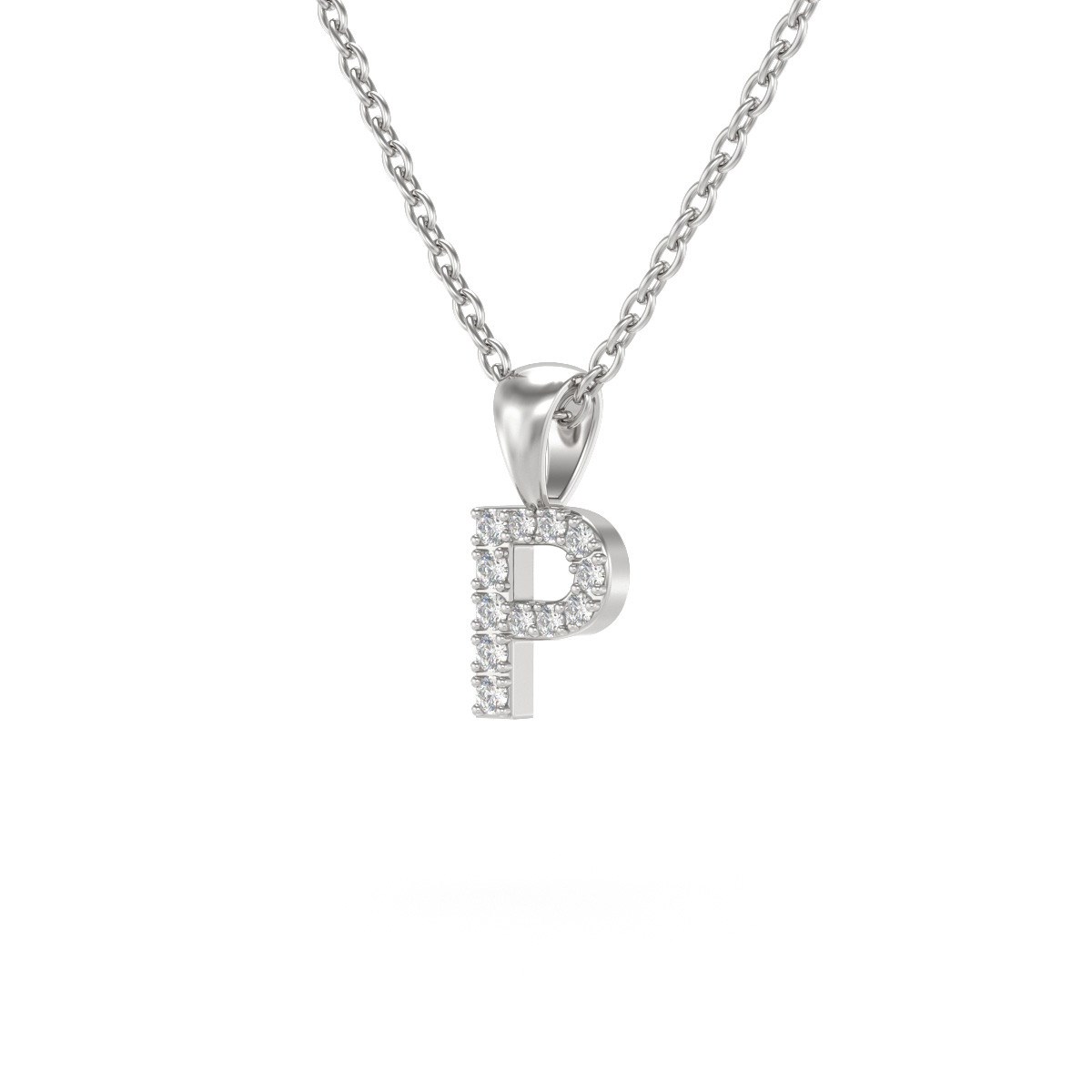 Collier Pendentif ADEN Lettre P Diamant Chaine Argent 925 incluse 0.72grs