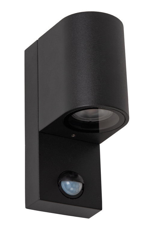 Lucide Zaro 1 wandlamp buiten met sensor IP65 rond zwart