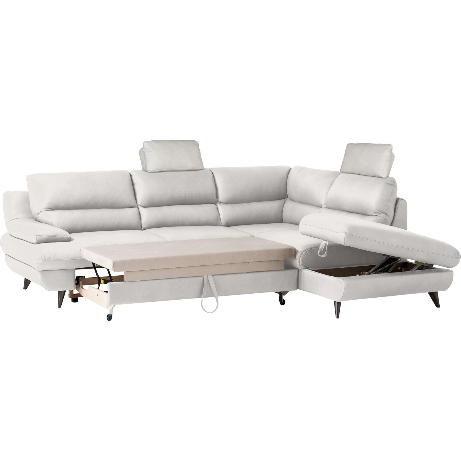 Ecksofa Pike Leder, Ottomane rechts bianco