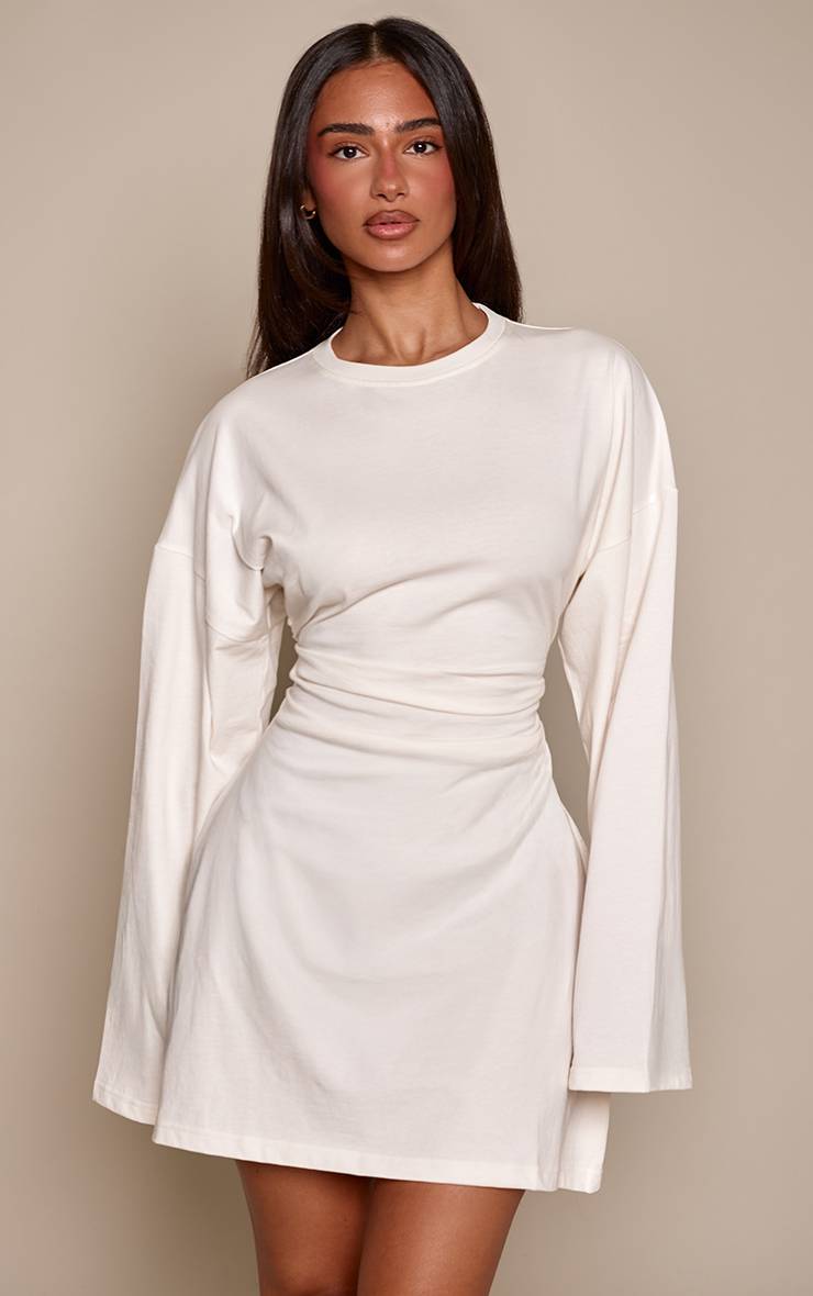 Crème Robe Mini En Jersey À Manches Longues Avec Fronces Latérales Petite