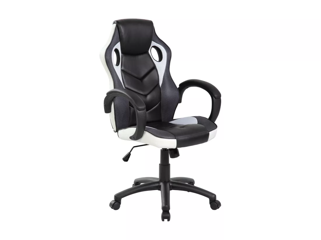 Chaise de jeu Darlanc, Fauteuil de jeu pour adultes, Chaise de bureau, 66x61h104/114 cm, Noir et Blanc