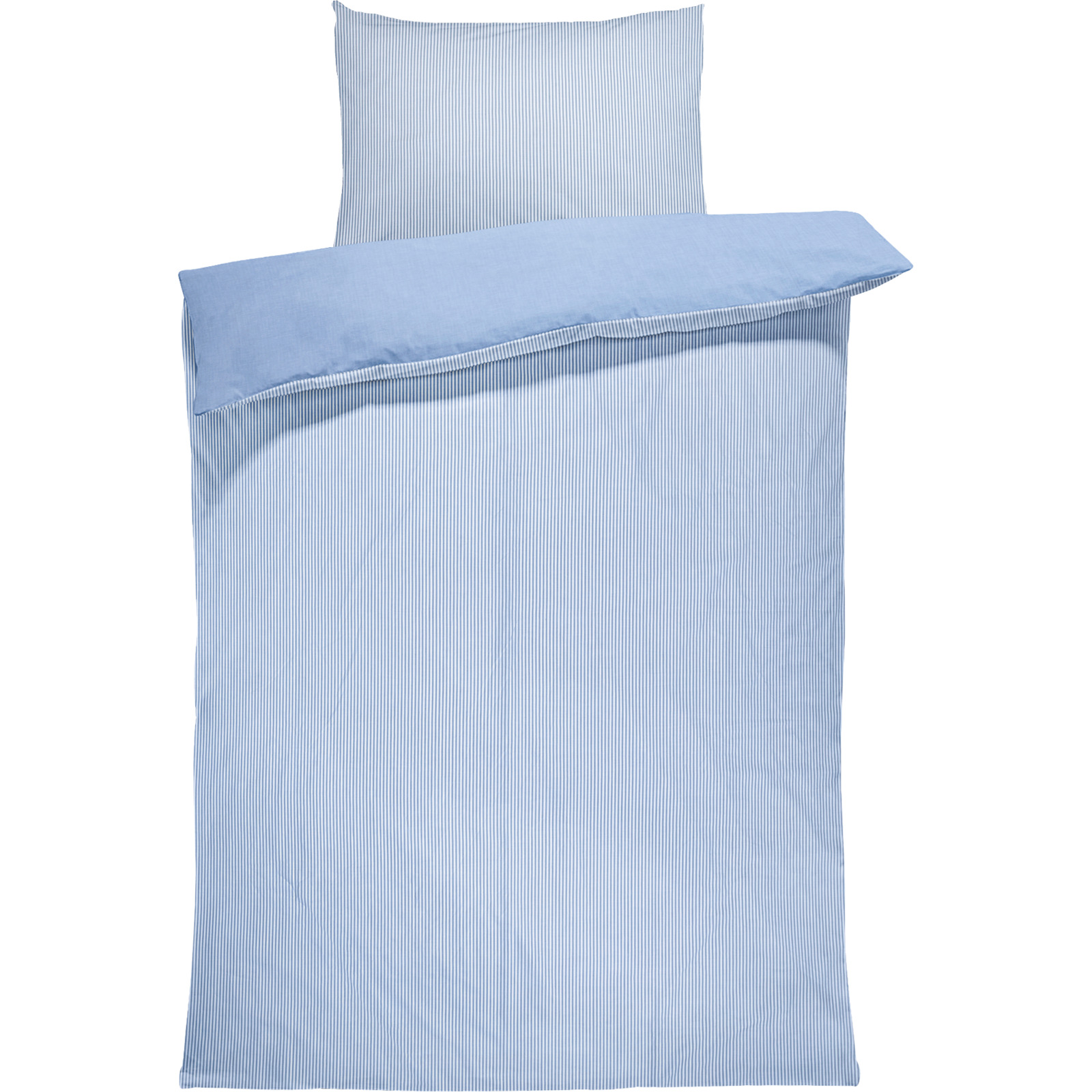 Bettwäsche Perkal Chambray Streifen 160x210 65x100 Bettanzug Nord, blau