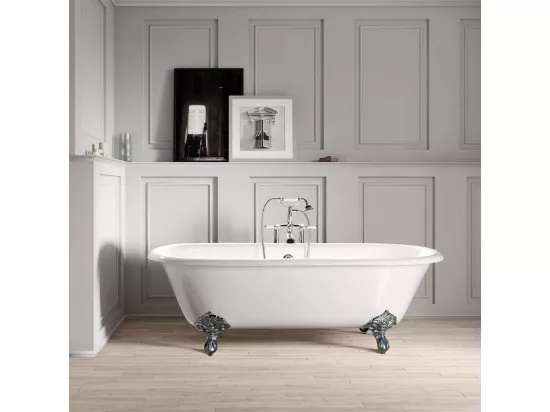 Baignoire sur pieds en fonte PLYMOUTH Blanche 190 cm Pieds chromés