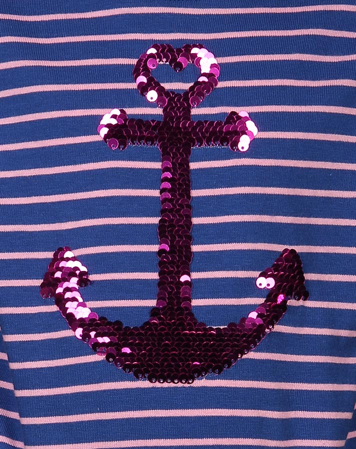 Kurzarm-Kleid ANKER mit Wendepailletten gestreift in blau/pink