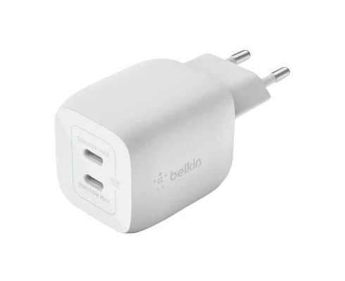 Belkin 45W GaN Dual PD/PPS mini snabbladdare för laptop, mobil, sufplatta, vit