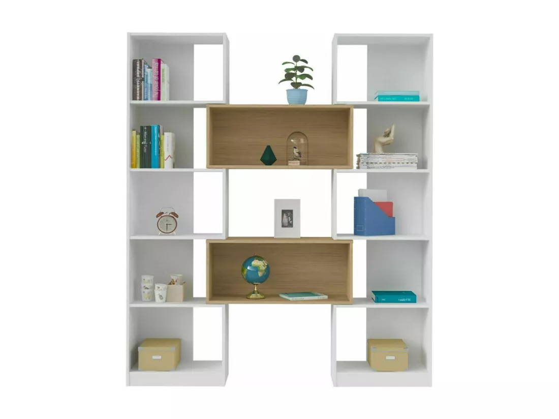 Etagère bibliothèque modulable Rubeus panneaux de fibres blanc et bois RUBEUS
