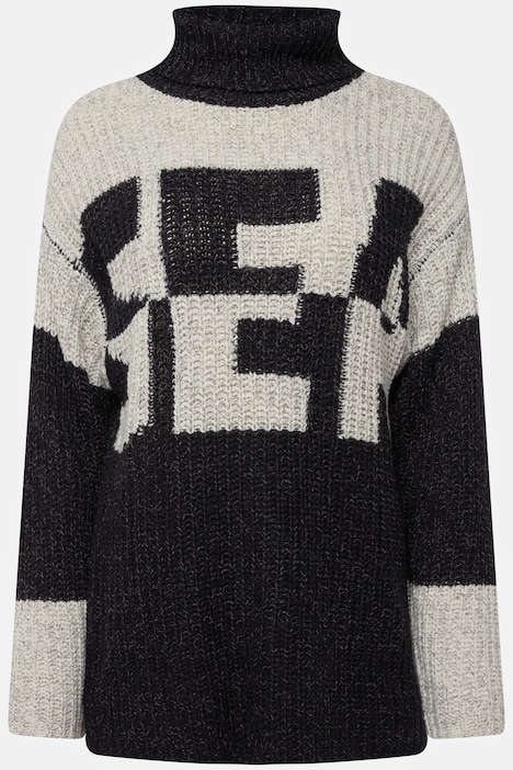 Pullover, Colorblocking Wording SEA, zweifarbig, Rollkragen, Langarm