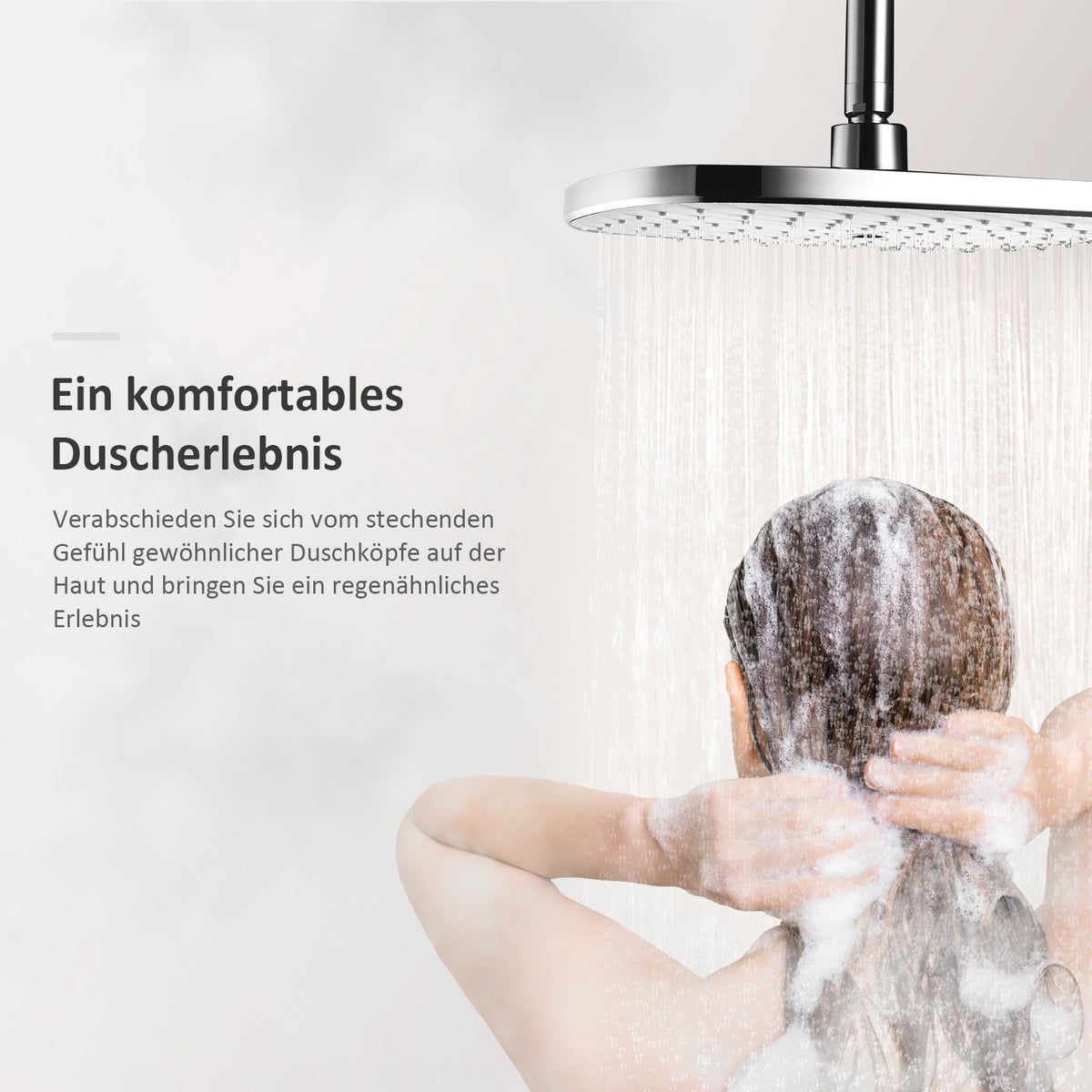 EMKE Douchesysteem Doucheset met thermostatische regendouche en 3 straalsoorten Handdouche, 38°C Thermostatische douchekolomset Doucheset, KTW-gecertificeerd Douchesysteemset, Vierkant, Chroom