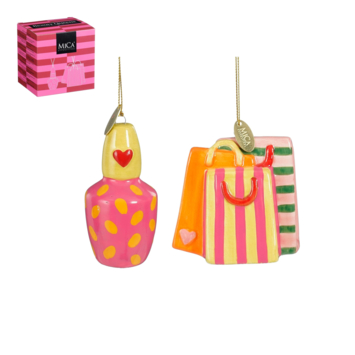 Kersthanger cadeau set nagellak en shoptas keramiek