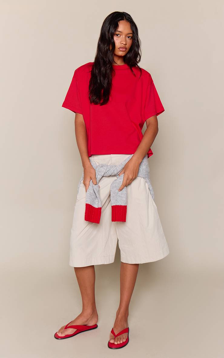 Rouge T-shirt Boxy En Coton Avec Épaulettes