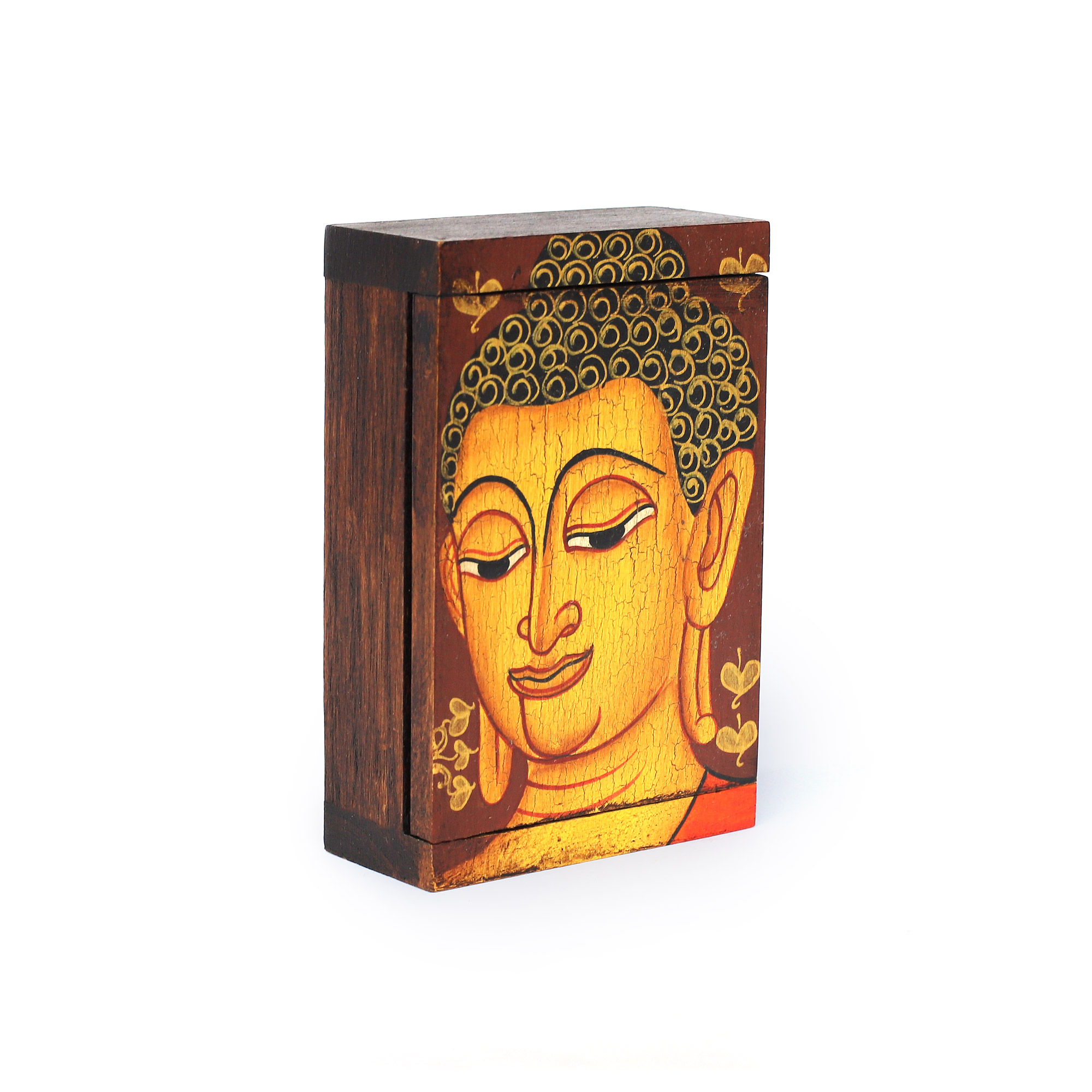 Holzschatulle 'Buddha rot', Teak, L 7,5 cm, B 11 cm, H 3,5 cm von fischer's lagerhaus