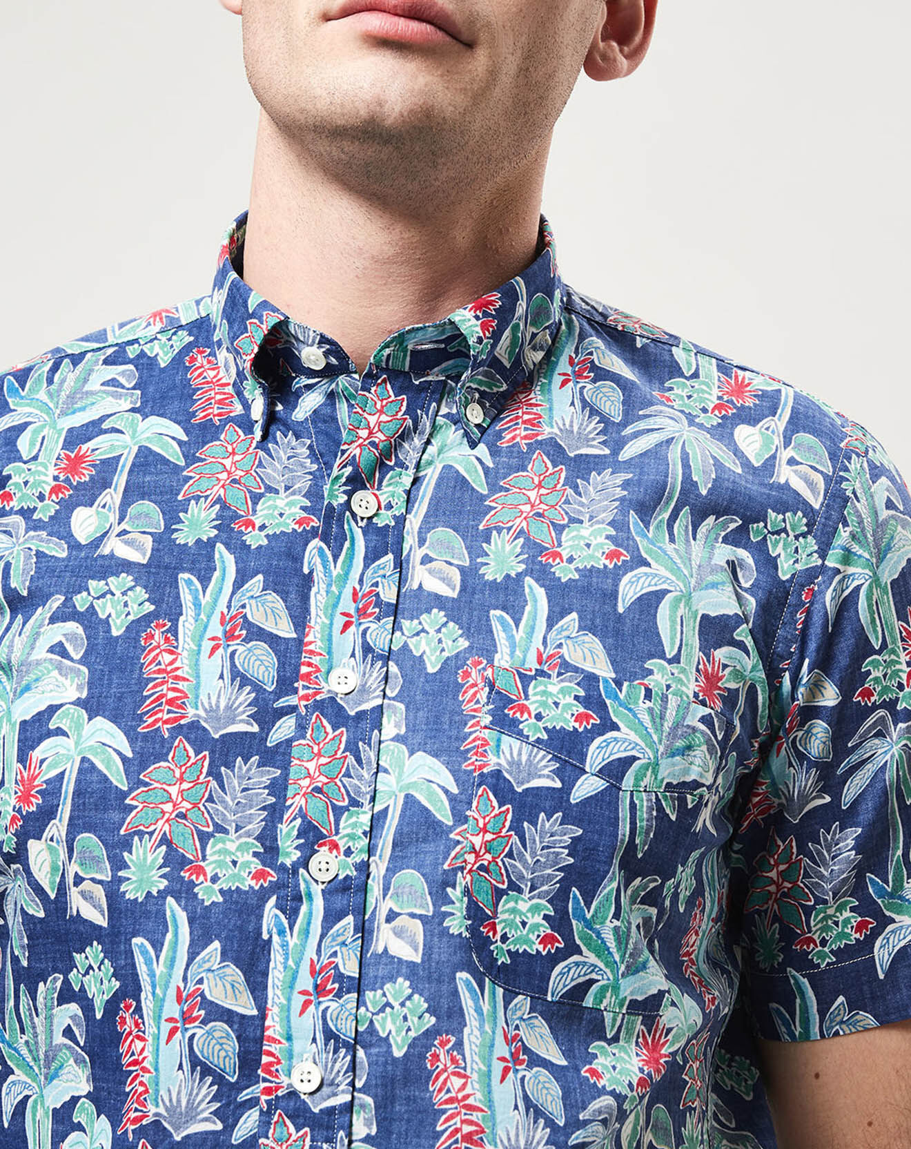 Hartford Chemise slim imprimée Sander bleue