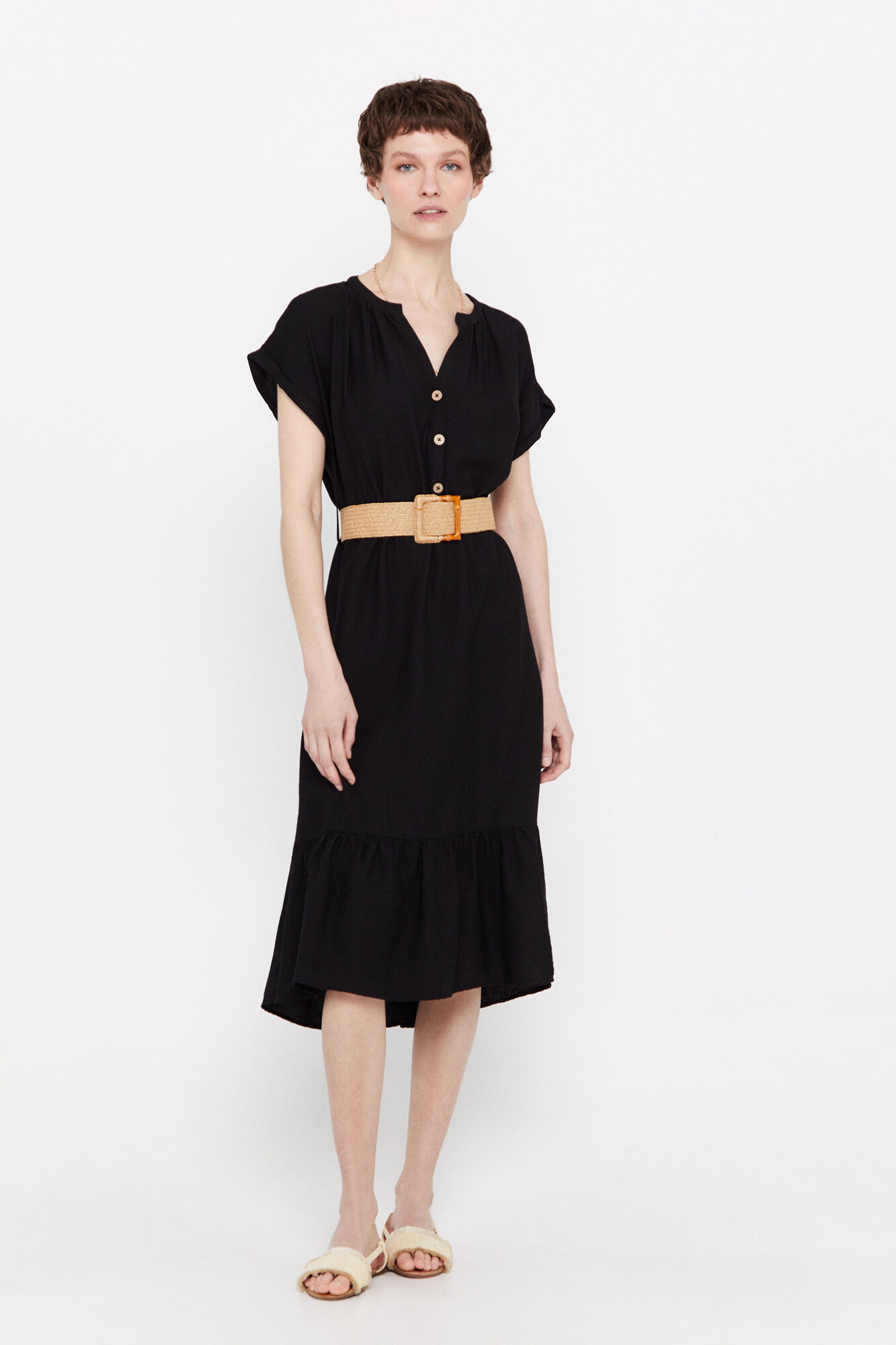 Vestido confortável com cinto - Preto