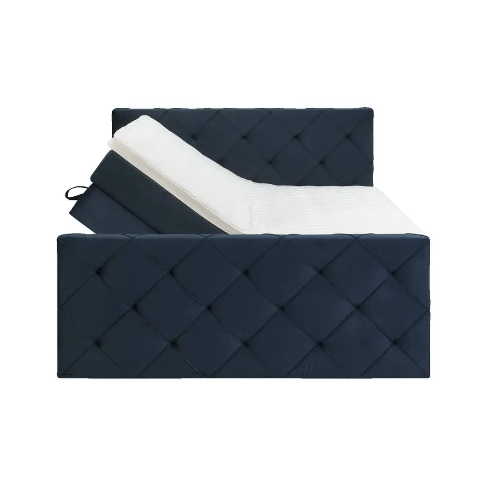 Boxspring met opbergruimte en voetbord Liv geruit - blauw - 180x200cm
