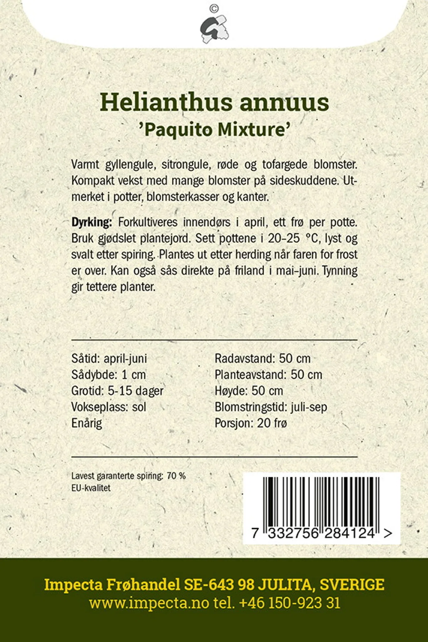Helianthus annuus 'Paquito Mixture' Solsikke 'Paquito Mixture'
