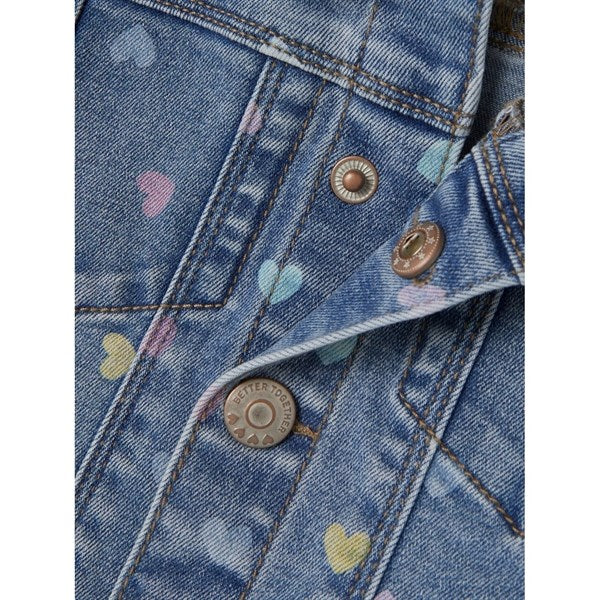 Køb Name it Medium Blue Denim Hearts Rosa Denim Vest