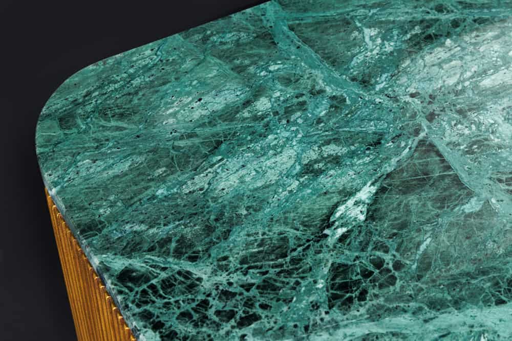 Design TV-Board VENEZIANO 160cm messing grün Marmorplatte Mangoholz Retro